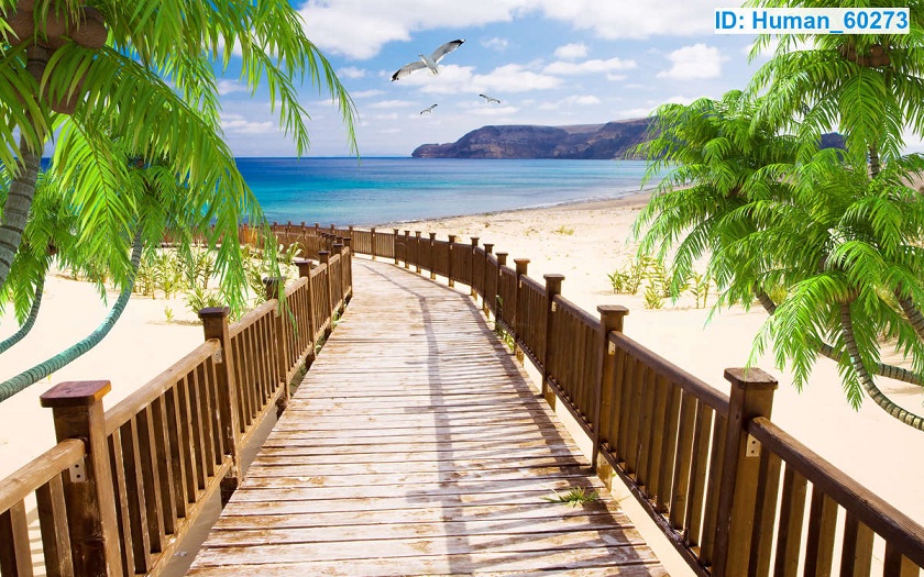 Tranh dán tường cửa sổ cầu gỗ 3d 2